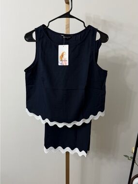 PrettyGarden Navy Sleeveless Top with Clean Neckline and matching pants